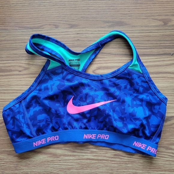 Nike Pro Youth Girls Blue Pink Sports Bra Size XL - Picture 1 of 4